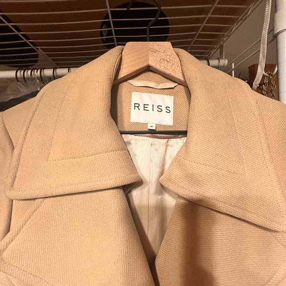 Reiss Camel Double-Breasted wool big collar Coat mid length Peacoat - Picture 10 of 12